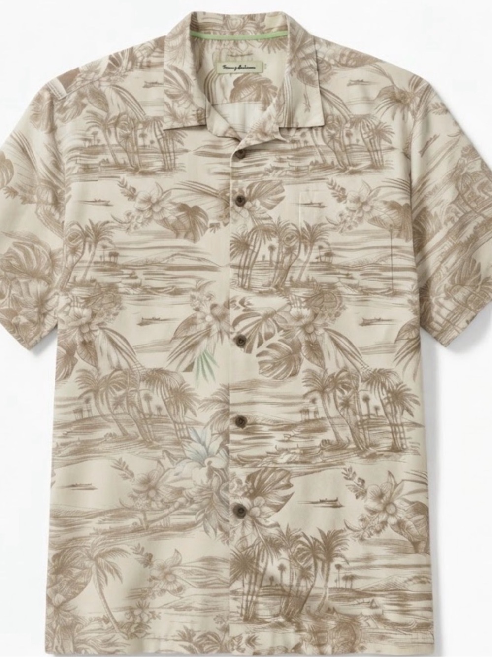 Tommy Bahama Men's Viscose Beige Coastal Palm Print Short Sleeve Shirt